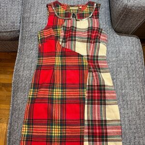 Vera Wang Vibrant Red and Cream Plaid Midi Dress